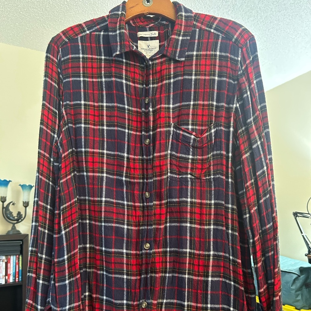 American Eagle Red and Blue Plaid Shirt